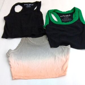 Katie J Tweens/Teens Small Crop Tops Lot Of 3, Black, Green, Gray, Pink Preowned